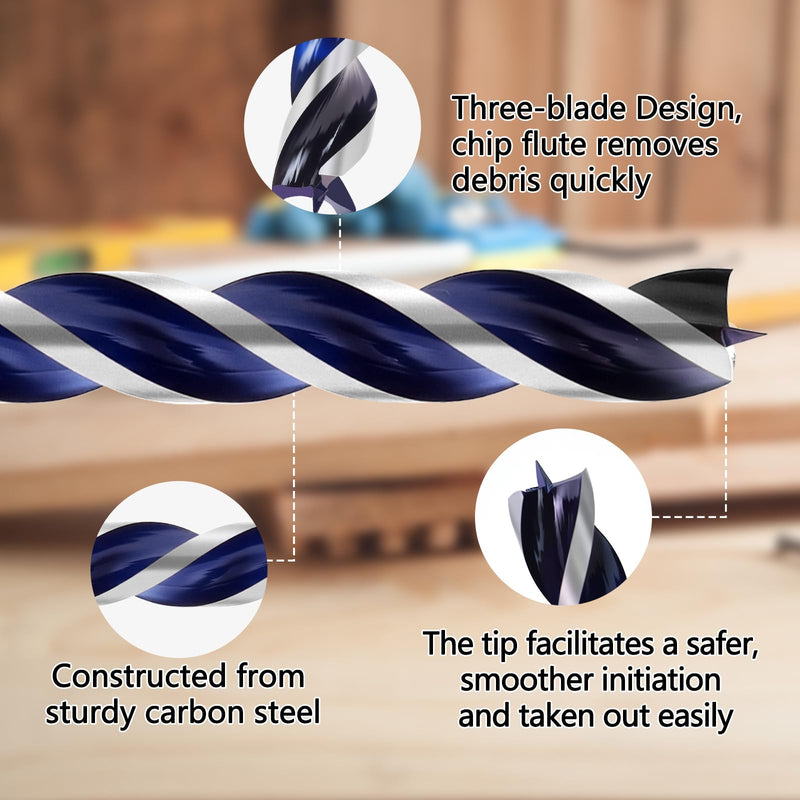 7/8 Inch Auger Drill Bit for Wood, 24" Long Carbon Steel Quick Change Hex Shank Wood Drill Bit for Hardwood, Softwood and Plastic 7/8 in Blue 24 inch