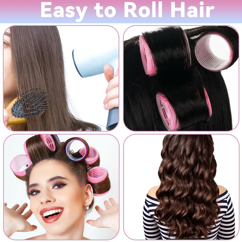 JOLCEEY 50pcs Hair Rollers with Clips, Jumbo Large Medium Small Rollers for Hair Volume Big Hair Curlers Rollers for Long Medium Short Hair DIY Hairdressing (Pink) 50PCS-C