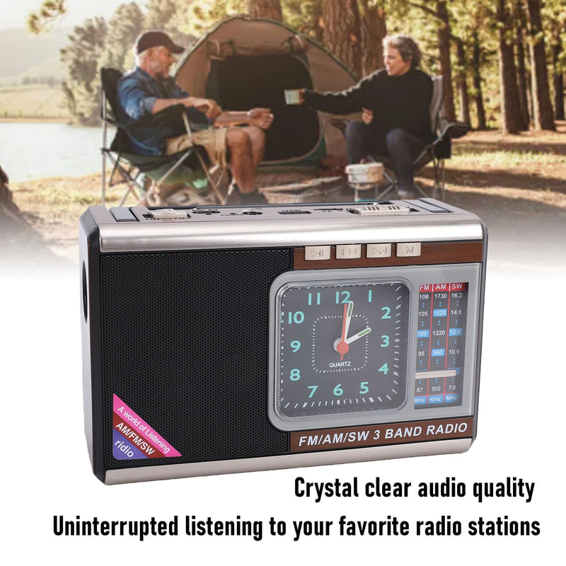 Bewinner Retro Portable Radio | Solar Powered, AM/FM/SW Receiver with USB/SD Playback, Built in Flashlight & Clock for Camping & Outdoor Use