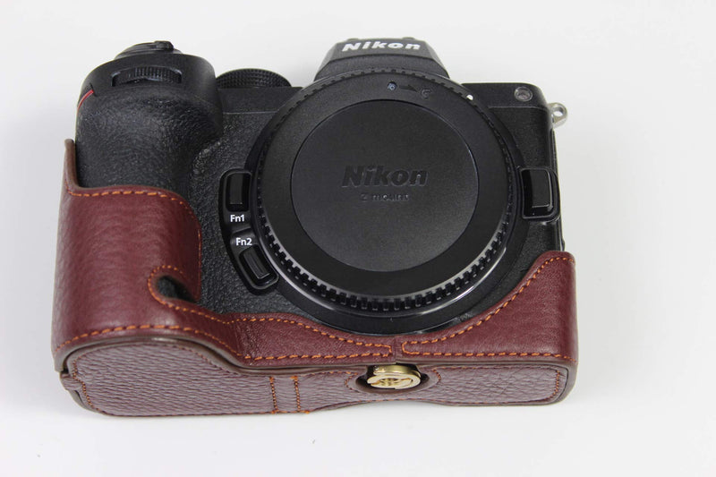 Z7 Z6 Z5 Case, BolinUS Handmade Genuine Real Leather Half Camera Case Bag Cover for Nikon Z5 Z6/Z6II Z7/Z7II Bottom Opening Version + Hand Strap (Coffee) Coffee
