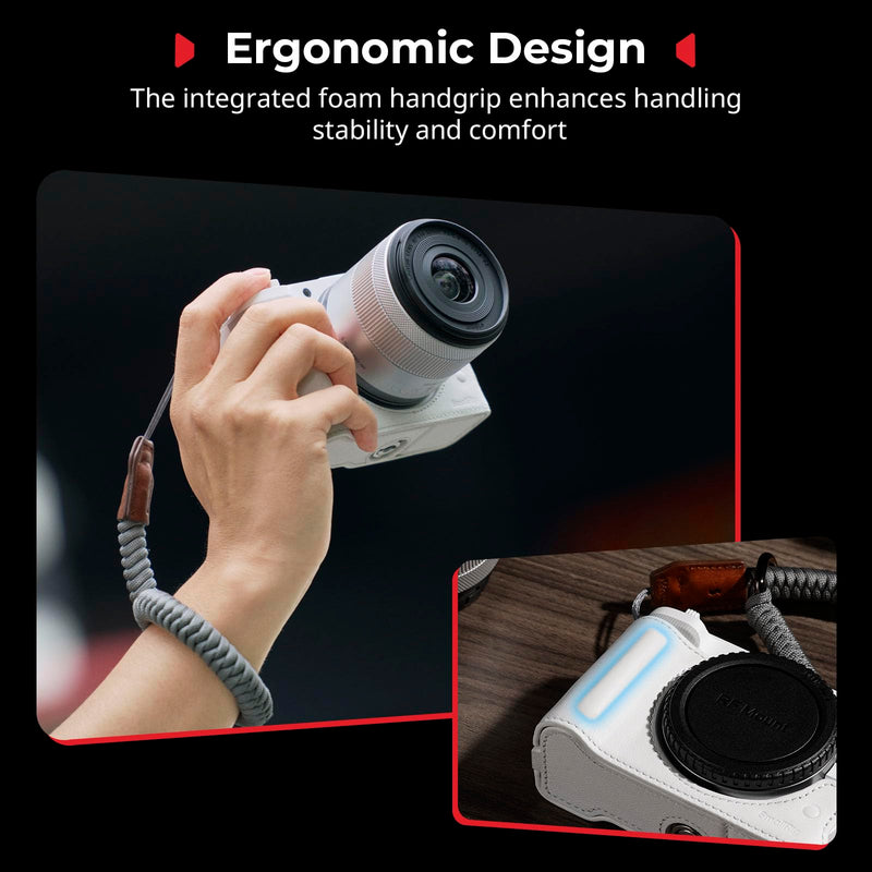 SmallRig Leather Half Case Kit for Canon R50 V with Half Genuine Leather Case and Woven Wrist Strap, Ergonomic Grip, Portable and Protecting (White) - 5431 White