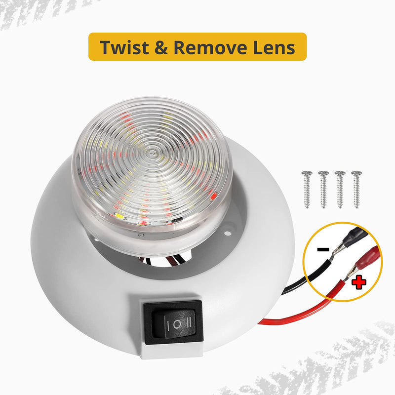 Partsam 1Pc 4 Inch Round LED Utility Dome Light Surface Mount for Home Truck RV Trailer Boat Aircraft Interior Light, 4" High Power White & Red LED Downlight, 3-Way rocker switch(White/Off/Red)