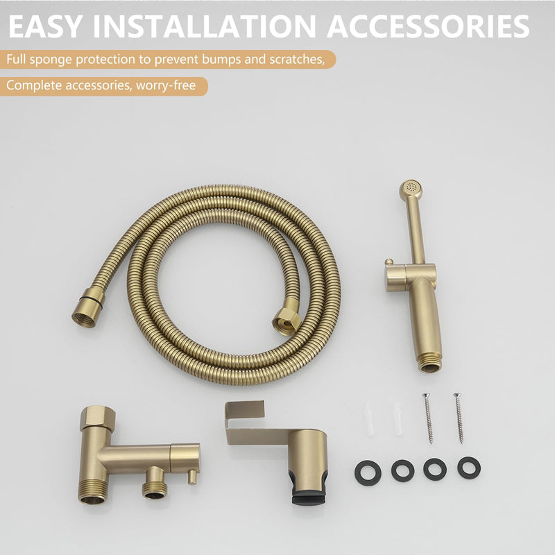 Handheld Bidet Sprayer for Toilet, All Brass Bathroom Toilet Sprayer Bidet Attachment Set, Baby Cloth Diaper Spraying Kit for Pet Bathing and Feminine Care, Brushed Gold Brushed Nickel