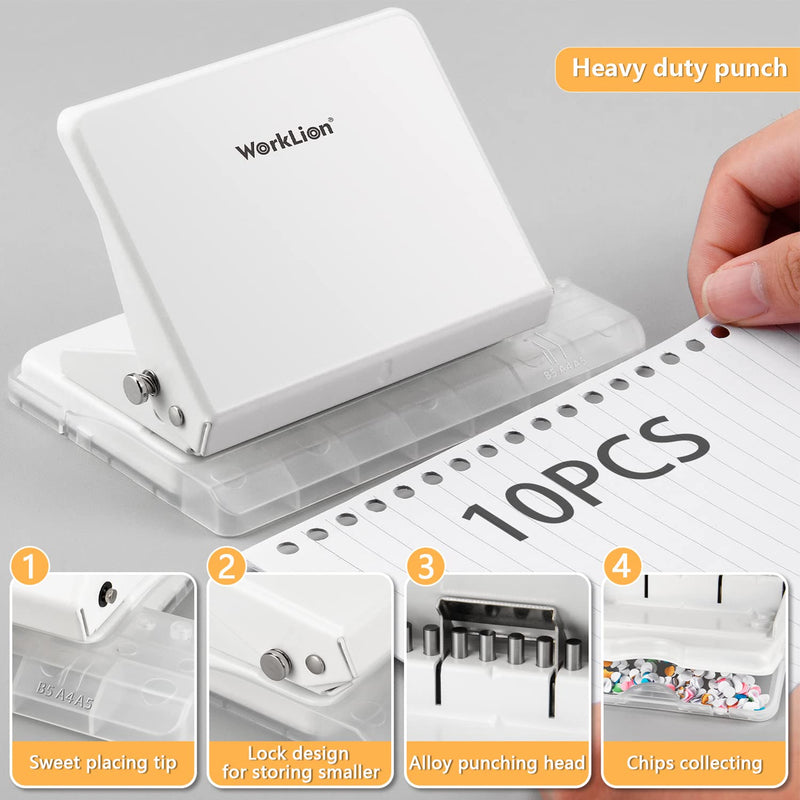 Binding Machine for Planner： WORKLION Metal 10 Hole Punch & Multi Color 30 Hole Loose Leaf Binder Rings(10 pcs) for Making 26 Holes on B5 Paper, 30 Holes on A4, 20 Holes on A5 Book.