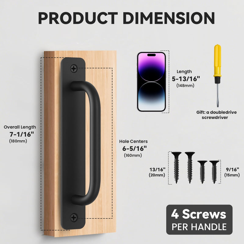 Barn Door Handles, 7.1" Gate Handle Outdoor Fence, Black Door Pulls Handle, Aluminium Alloy Sliding Closet Door Handle For Bifold Door, Kitchen, Cabinet, Bathroom, Closet, Garage Shed (8 Pack) 7.1" 8 Pack