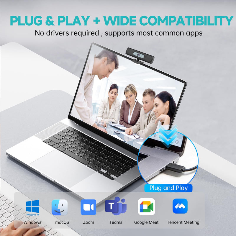 G55 2K Webcam with Dual Speakers & Microphone for PC Laptop | USB Computer Camera, 120° FOV, Remote Control, Plug & Play Streaming Camera, works with Zoom/Teams/Switch 2/Mac