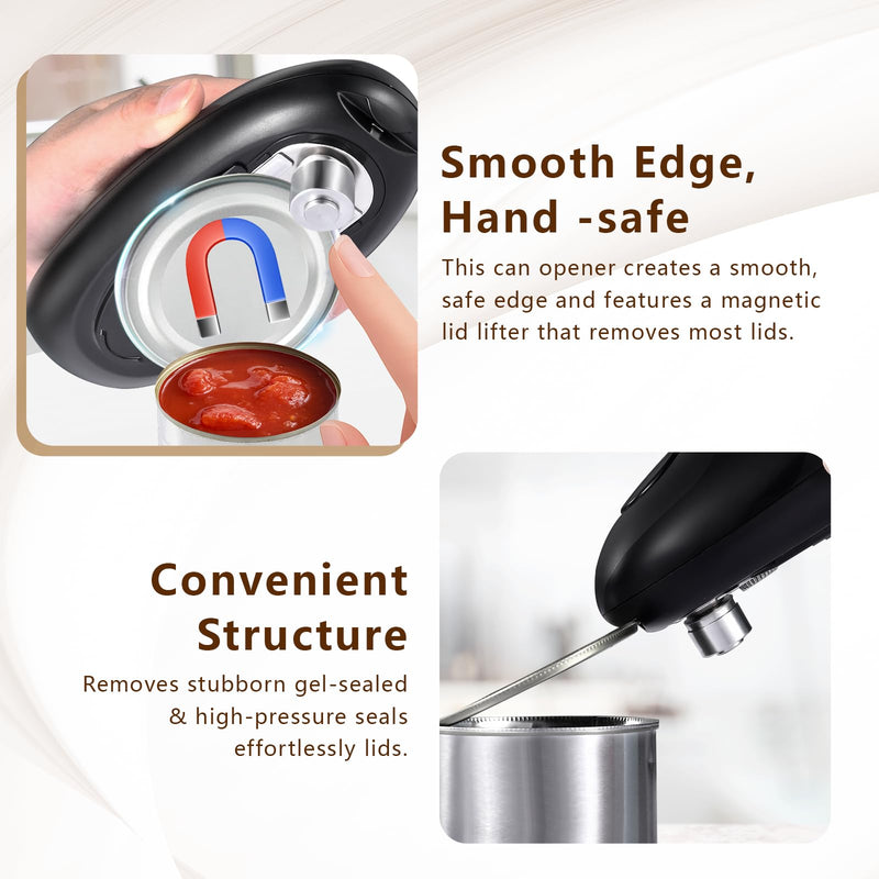 Electric Can Opener Smooth Edge, Battery Operated Kitchen Can Opener for Seniors with Arthritis, One Touch Side Cut Fits Most Can Sizes, Left-handed Friendly Black-Battery