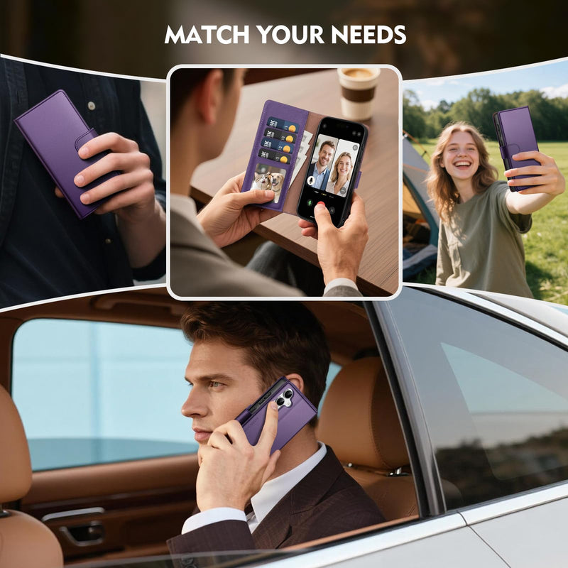 Compatible with Samsung Galaxy S25 5G Case Wallet with Card Holder [4 Card Slot] Women Men,RFID Blocking PU Leather Phone Case Flip Protector Cover Credit Card Slot Kickstand,Dark Purple Dark Purple Samsung Galaxy S25 5G - 6.36"