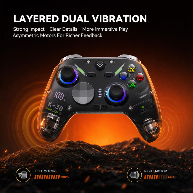Aolion gaming K30 TMR Wireless Gaming Controller for Switch, PC, iOS & Android, TMR Joysticks (No Drift), Hall Effect Triggers, Switchable ABXY Buttons, Back Buttons & RGB Lighting Black
