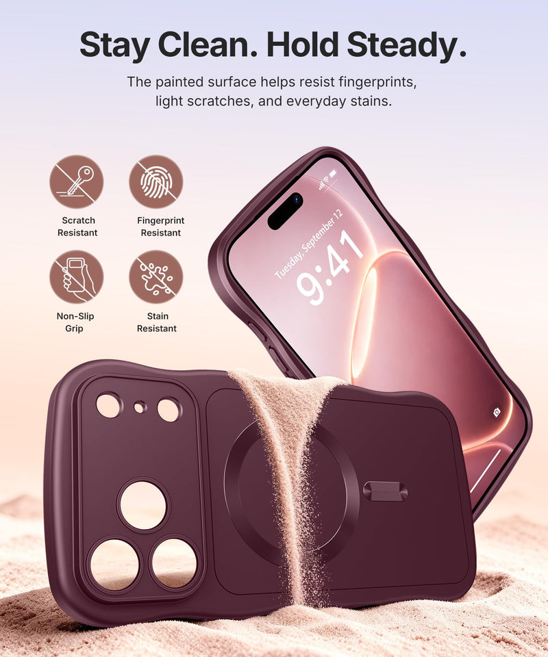CAPRARO Magnetic for iPhone 17 Pro Case Cute Wave, Wine Red | Full Camera Protection, Compatible with MagSafe , Military-Grade Drop Protection, Wave Frame, Phone Case for iPhone 17 Pro For Iphone 17 Pro 6.3 inch