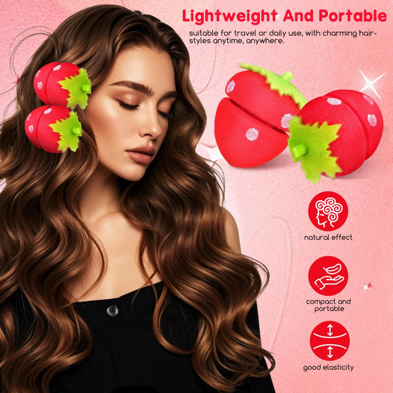 18pcs Strawberry Shape Sponge Hair Rollers Heatless Curlers Overnight Hair Curlers to Sleep in Soft Curl Sponge Styling Tool for Loose Waves or Tight Curls Travel Use