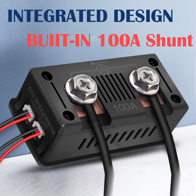 DC Battery Monitor Meter,0-100V,0-100A, Widely Applied to 12V/24V/48V RV/Car Battery, LCD Display, Digital Current Voltage Solar Power Meter (Upgrade Meter(Built-in 100A Shunt)) DC Meter (Built-in 100A Shunt)