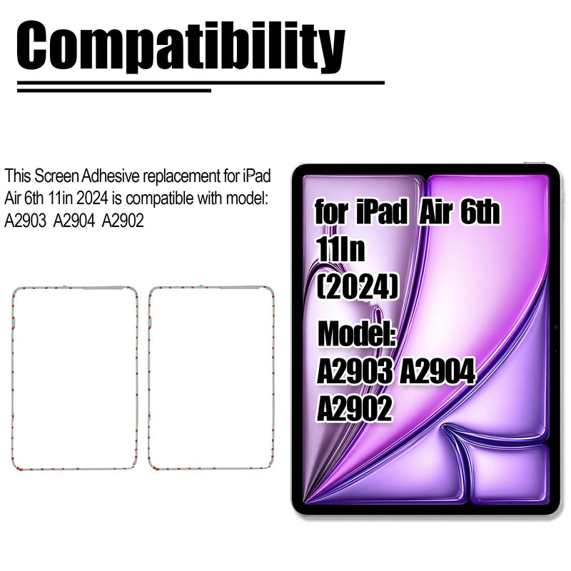 2PCS for iPad Air 6th Gen Screen Adhesive Replacement for iPad Air 2024 11 inch Front Touch Panel LCD Bezel Frame Pre-Cut Tape Sticker Glue Fit for Model: A2903 A2904 A2902