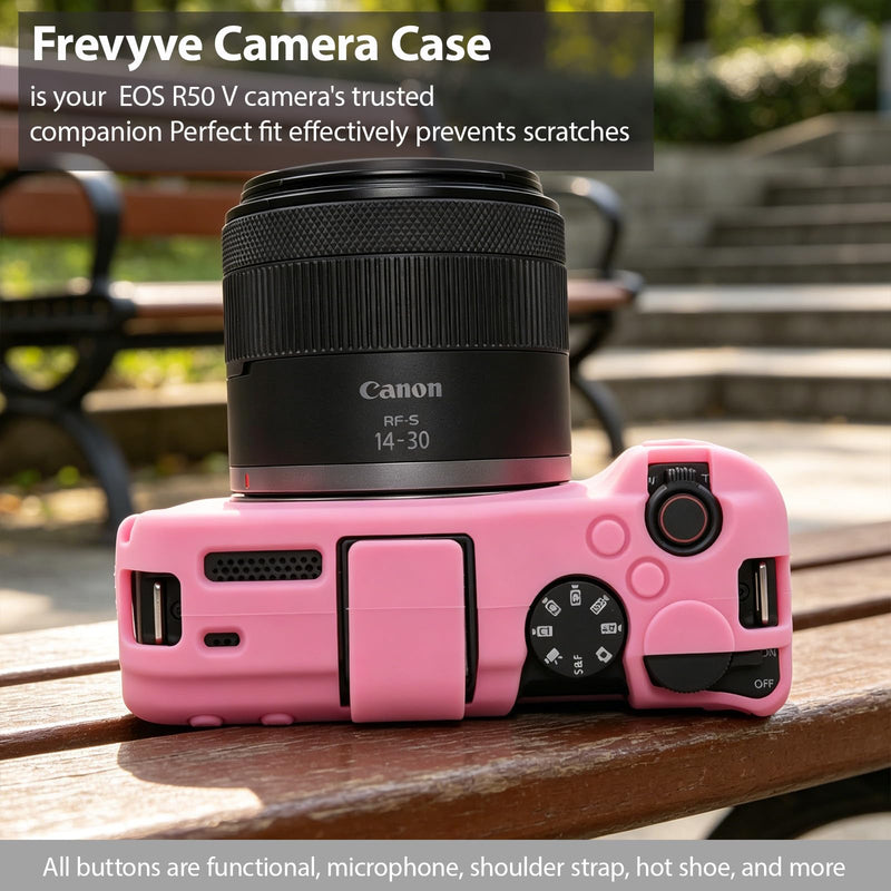 Case for Canon EOS R50 V Body Camera, Skin, Anti-Scratch, Soft Silicone Rubber Sleeve Protective Case Cover with Screen Protector, Wrist Strap Accessories for R50V - Rose Red