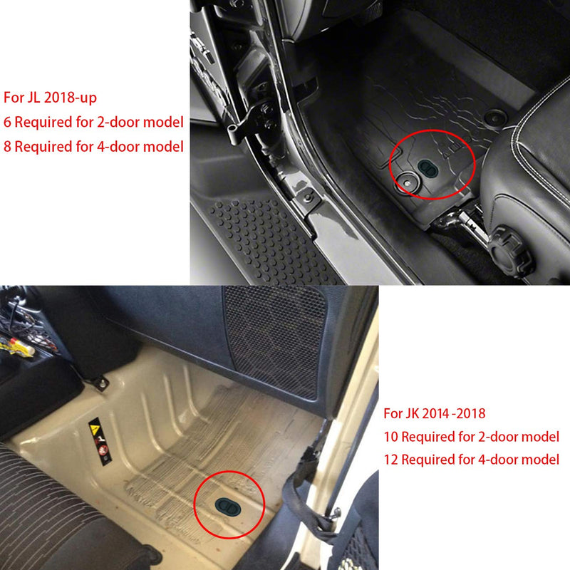Floor Pan Drain Plug for Jeep Wrangler JK JL 2014-2025 and Gladiator JT 2020-2025,Floor Pan Body Plug for Jeep,4Pcs Black-4pcs