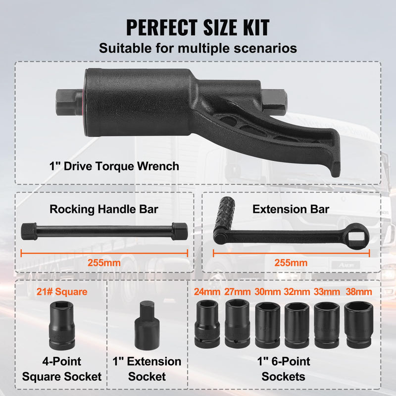 VEVOR Torque Multiplier, 1 Inch Drive Lug Nut Wrench/Multiplier Heavy Duty Torque Multiplier Wrench Set, 1:58 4800N.m Lug Nut Remover, Includes 8 Sockets (24-38mm) and Storage Case 1:58 8 Sockets