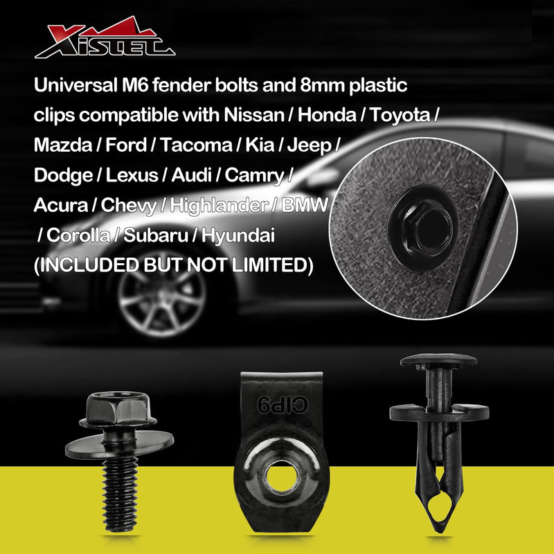 Xislet 45PCS Universal Style Engine Under Cover Splash Shield Guard Body Bolts Bumper Fender Liner Push Retainer Fastener Rivet Clips Compatible with Most Brand of Vehicles