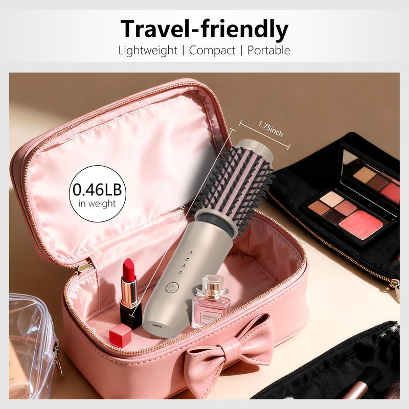 Cordless Curling Brush, 3 in 1 Cordless Hair Curler, Cordless Hair Styler with 4 Temperatures, 7000 mAh USB Rechargeable, Portable Travel Hot Brushes for Hair Styling (Gold) Gold