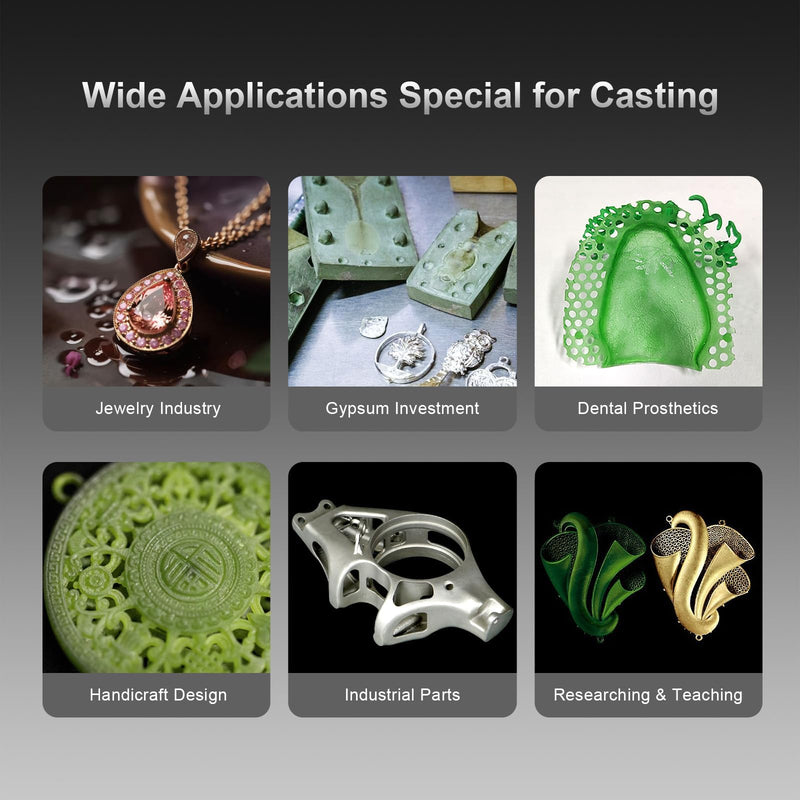 Cast100P 3D Printer Resin Castable 405nm UV Curing Resin High Precision Photopolymer Resin Easy to Print and Burn for Making Jewelry (Green, 500g) Green
