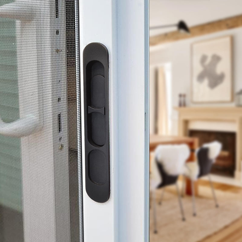 Sliding Screen Door Handle & Latch with Keeper, Fits Doors Thicknesses Ranging from 15/16" to 1-1/8", and mounting Holes 5-1/8" on Center (Black) Black