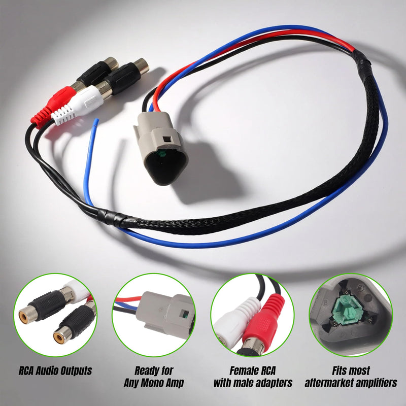 Subwoofer Amplifier Harness for Can Am Defender HD11 10" Display | RCA Audio Output Adapter, Remote Turn-On Wire, Mono Amplifier Connection, Factory Display Integration
