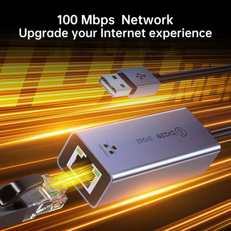 USB to Ethernet Adapter, USB to RJ45 LAN Converter, 100Mbps Fast Wired Network Adapter for Laptop, PC, macOS, Windows, Linux - Compact Aluminum Shell, Plug & Play