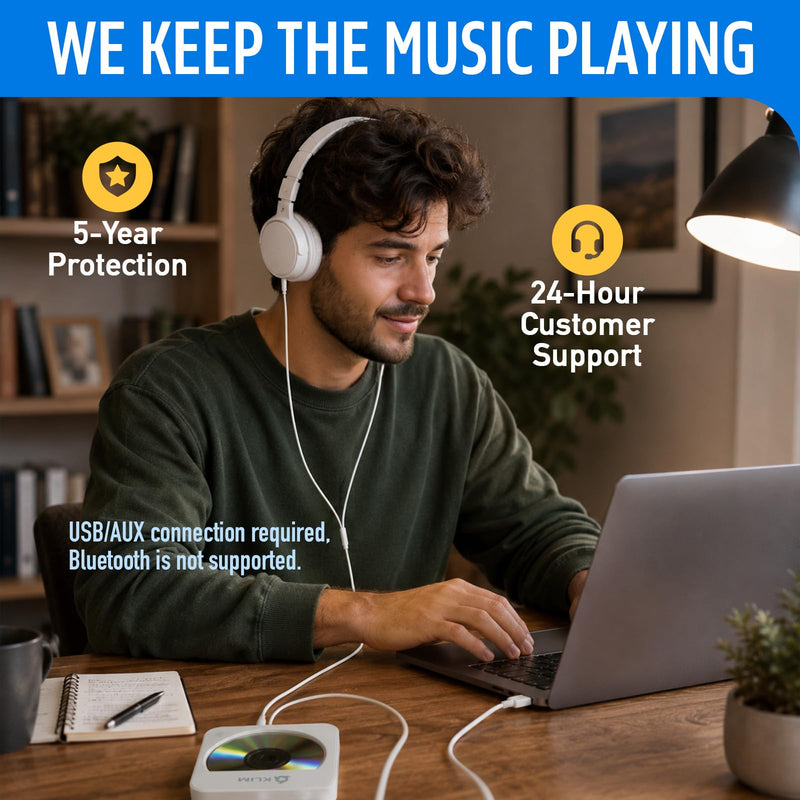 KLIM CD Player for Car – Portable USB CD Player, External CD Drive for Car, Anti-Skip, Plug & Play, AUX & USB, Remote Control, Works with Most Vehicles & Laptops