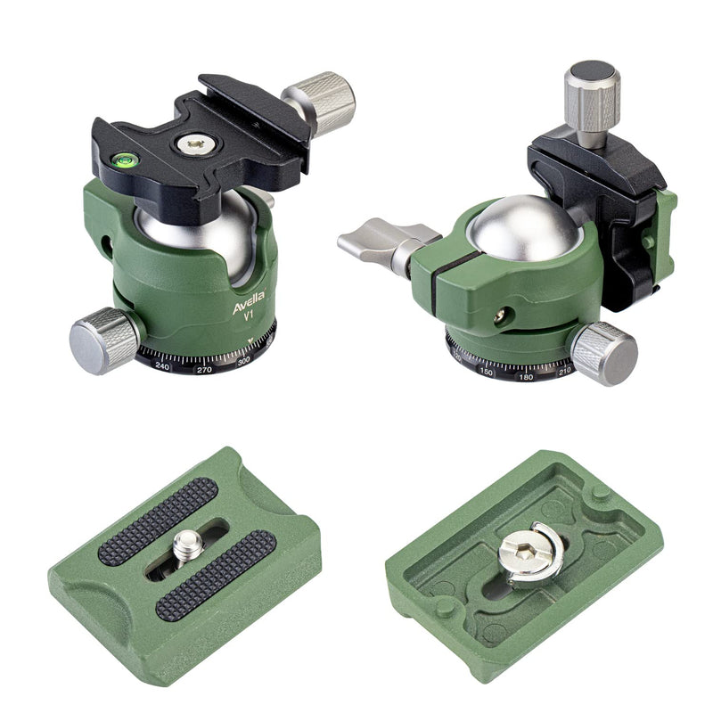 Avella V1 DSLR Camera Tripod Ball Head 38MM, 360 Degree Swivel,U-Shaped Groove Design, for Canon Nikon Sony Olympus Panasonic DSLR Camera-Green
