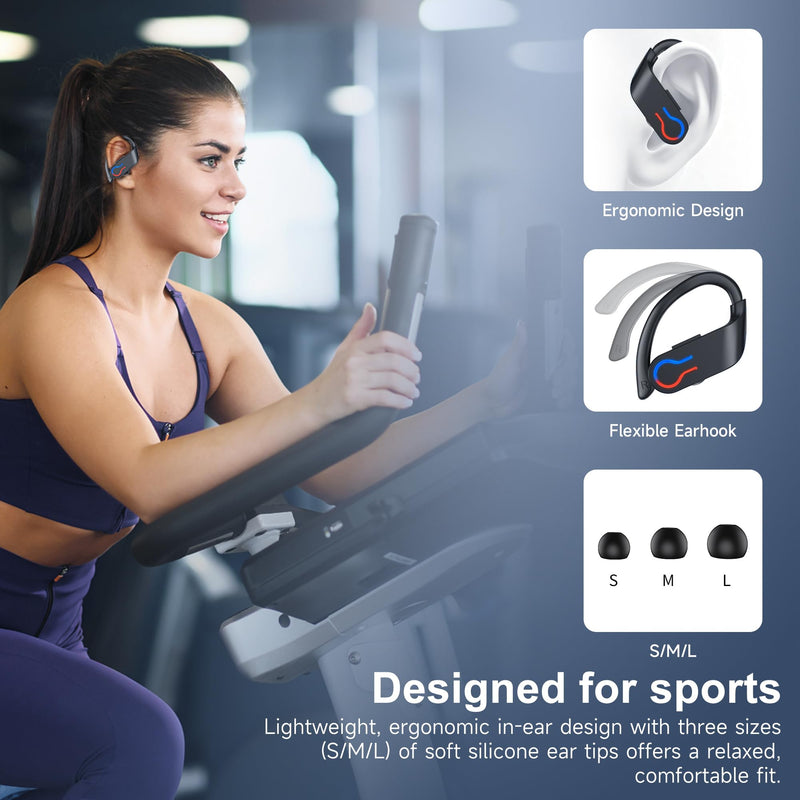 Wireless Earbuds 120hrs Bluetooth 6.1 Headphone Sport, 2026 Bluetooth Earbuds with Fast Charging Case Dual LED Display Earphones ENC Noise Cancelling Mic with Easy Button Controls, IPX7 Waterproof Gloss Black