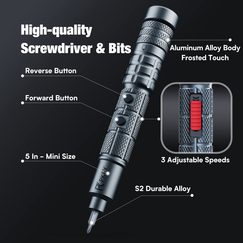 PKEY Mini Electric Screwdriver Set,Precision Electric Screwdriver， Cordless with 28 Precision Magnetic Bits, 3 Gears Torque, Overload Protection, Repair Tool Set for Phone Camera Laptop Watch CS0631A