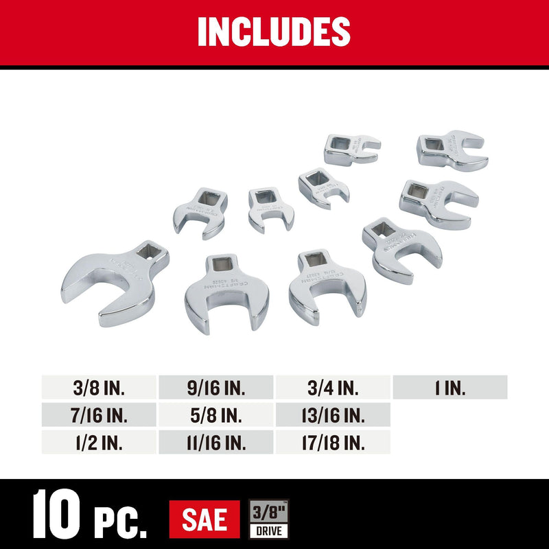 CRAFTSMAN Crowfoot Wrench Set, Open End, SAE, 10 Piece (CMMT12052LZ) 10 Count (Pack of 1)