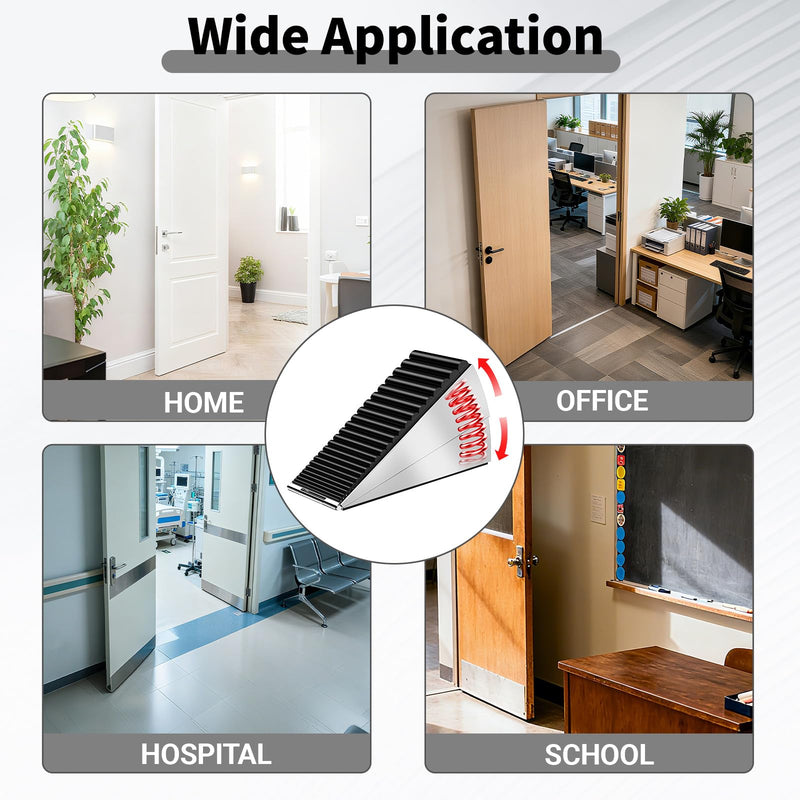 ZDZQJIA Heavy Duty Door Stoppers for Bottom of Door -Adjustable Spring Large Door Stop Wedge, Anti-Slip Rubber Grip,3" High Metal Doorstop Suits Carpet,Tile,Commercial,Home-Silver4Pc+4 Wall Protectors Silver4Pc