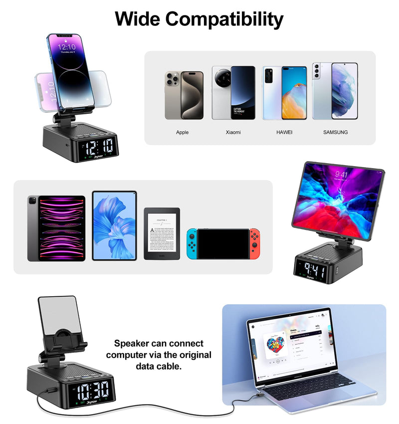Phone Stand with Bluetooth Speaker - one with Alarm Clock and The Other with Charging Function
