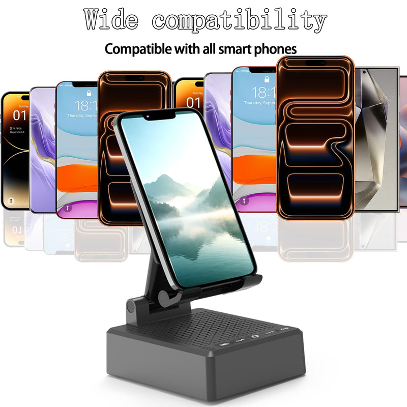 Cell Phone Stand with Wireless Bluetooth Speaker, Adjustable Angle,Foldable Stand HD Surround Sound for Home, Compatible with All iPhone/Android Phones, Cool Gadget Gift for Men Women Dad Mom Black