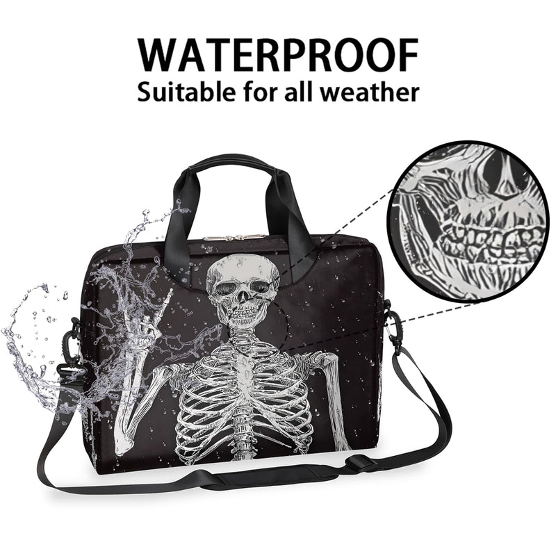 16in Laptop Bag for Women Men Waterproof Computer Carrying Messenger Case Handbag A07:black Skeleton Skull Gothnic