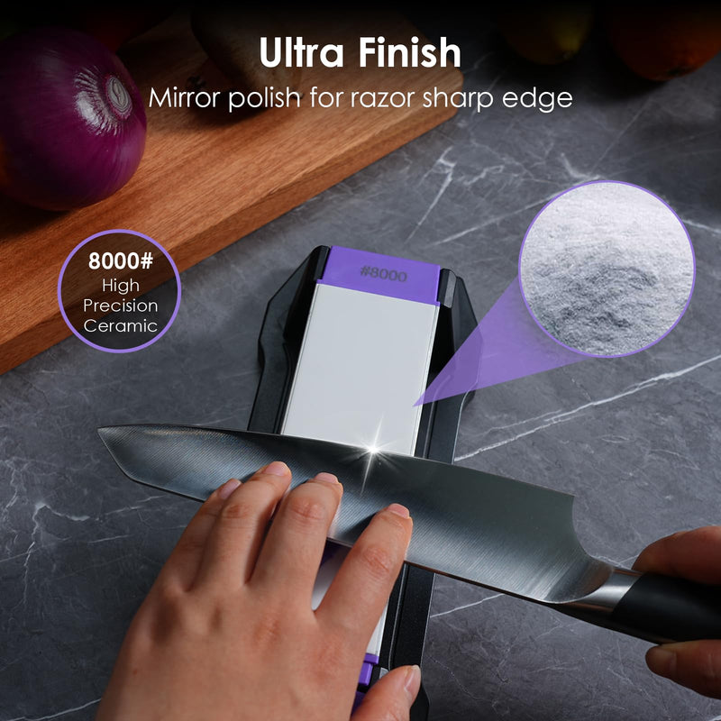 3-Sided Diamond Sharpening Stone 400/1000/8000 Grit Whetstone with Angle Guide, Non-Slip Base, Leather Strop & Glove Premium Knife Sharpener for Kitchen, Hunting & Outdoor