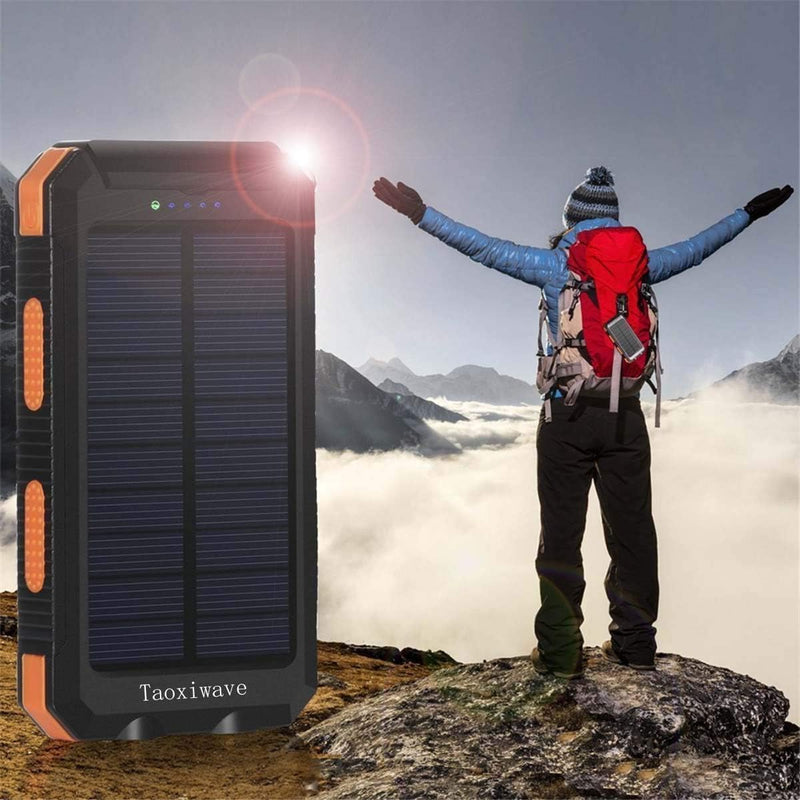 Suscell Solar Charger,20000mAh Solar Power Bank,Waterproof Portable Charger with Dual 5V USB Port/LED Flashlight Compatible with All Smartphone External Battery Pack Perfect for Outdoor/Camping/Trip Orange