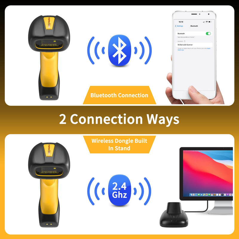 NetumScan Upgraded Industrial Bluetooth QR Barcode Scanner, IP67 Waterproof & 7M Drop Proof, 2600mAh Wireless 1D 2D Bar Code Scanner with Charging Stand for Store, POS, Computer, iPhone, Android NS-1288