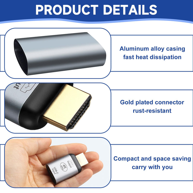 USB3.1 USB C Female to HDMI Male Adapter 4K@60Hz Display Converter | for TV Projector Tablet, Type C Female Source to HDMI Male