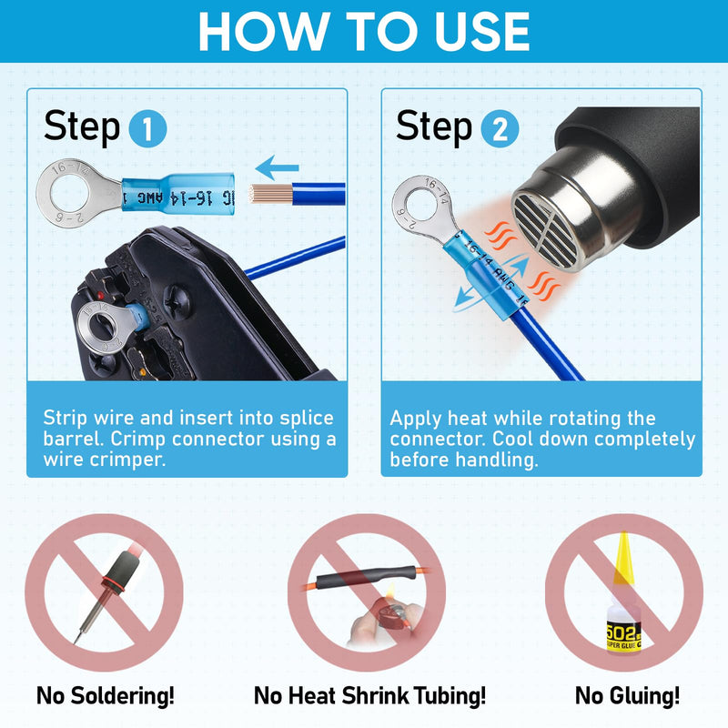 TICONN 400Pcs Heat Shrink Wire Connectors, Waterproof Automotive Marine Electrical Terminals Kit, Crimp Connector Assortment, Ring Fork Spade Butt Splices 400PCS Combo