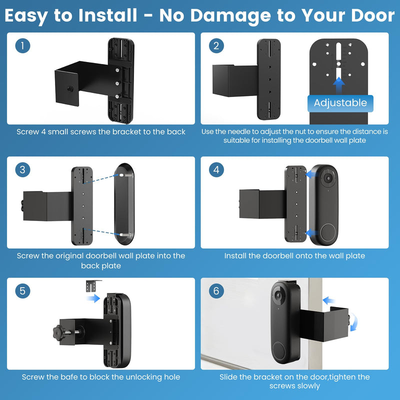 Anti-Theft Video Doorbell Mount Compatible with Reolink/Orbitell Doorbell | No-Drill Adjustable Door Mount Bracket, No Block Motion Sensor Doorbell Holder for Apartment Home Office Rentals