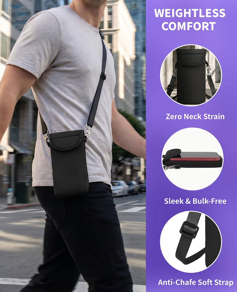 2-Pack Neoprene Cell Phone Pouch with Neck Lanyard, Fits 6.7" Black | Soft neoprene pouch, fits 6.21-6.6 inch phones with slim cases, neck lanyard, for daily hands free carry