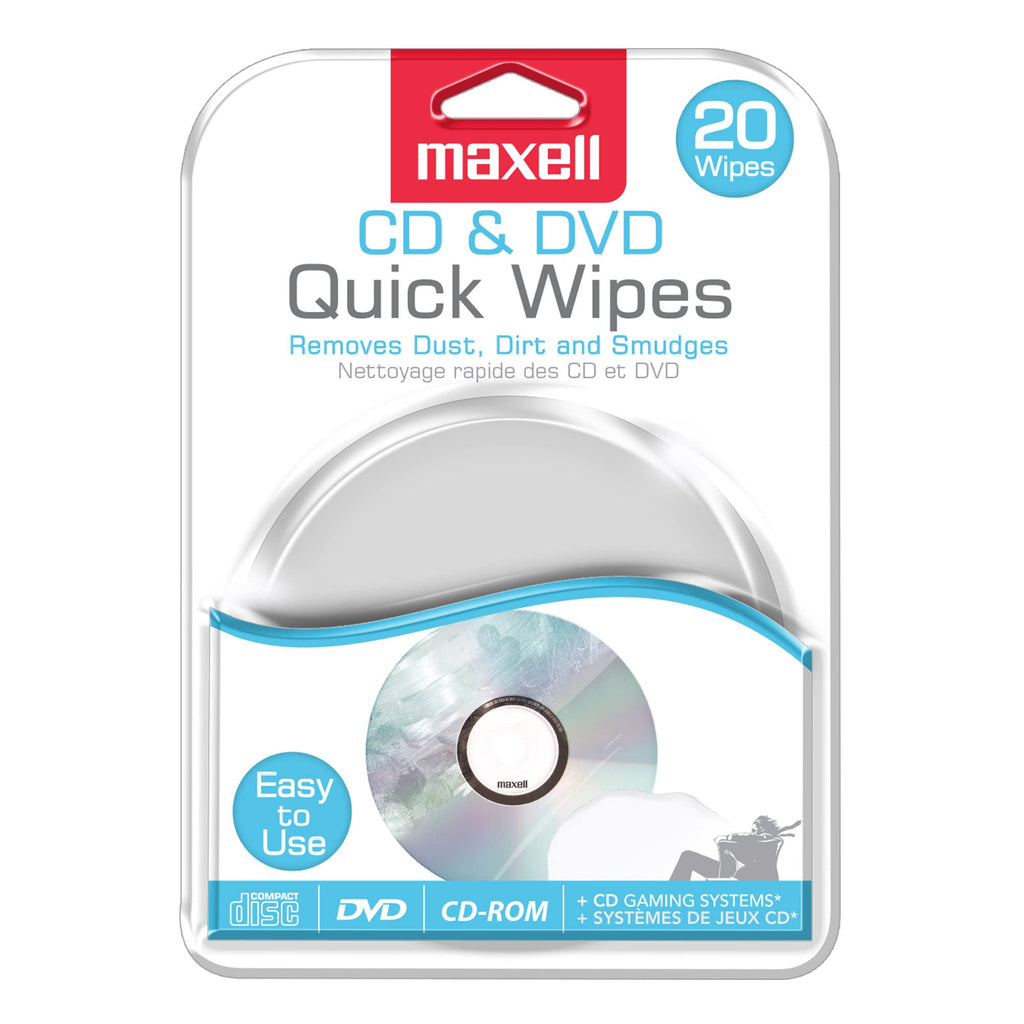 Maxell CD & DVD Quick Wipes, Remove Dirt, dust, and smudges, Great for DVDs, CDs, Playstation Discs, and Xbox Discs, 20PK (190511)