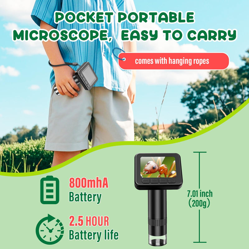 IMICHI Microscope for Kids 50X-1000X Magnification- 2 inch IPS HD Screen, 32GB storage Card, 1080P Video, 2-Hour Battery Life, Easy Carry, Slides Included - Perfect Science Kit Gift for Kids Ages 8-12 Black With SDcard&Slides