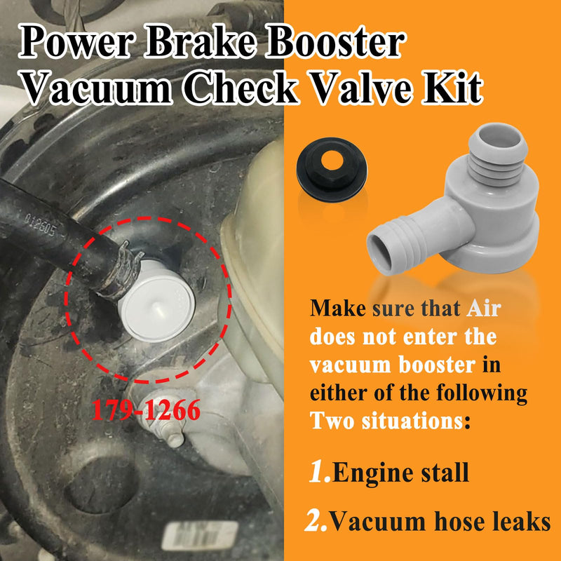 2Sets 179-1266 Power Brake Booster Vacuum Check Valve Kit, Grey, Comes with Grommet