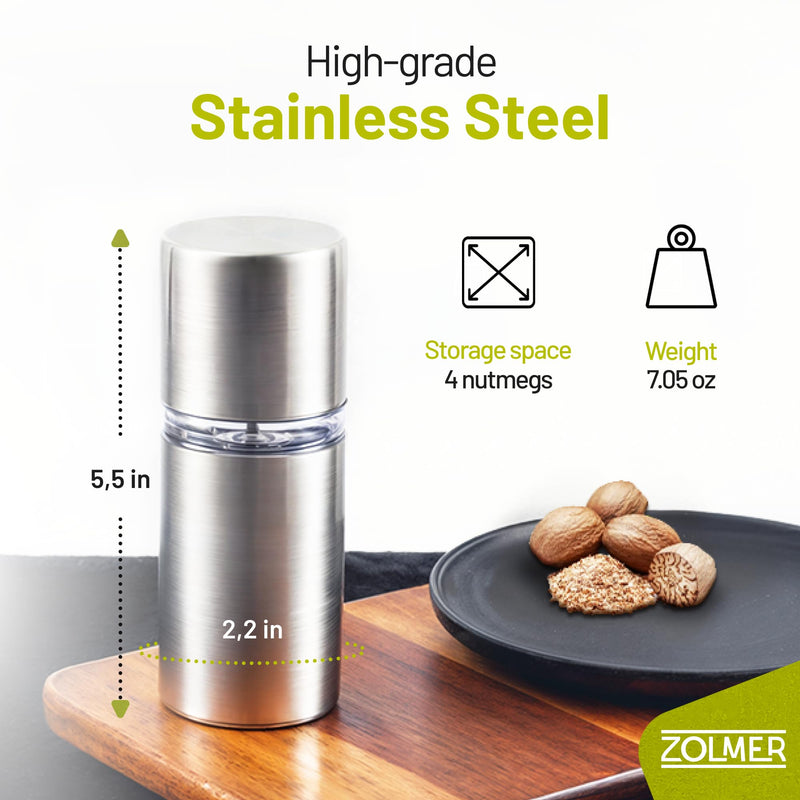 Professional Nutmeg Grinder with Sharp Blade for Whole Nutmeg, Powder Finish, Stainless Steel Nutmeg Grater – ZOLMER®