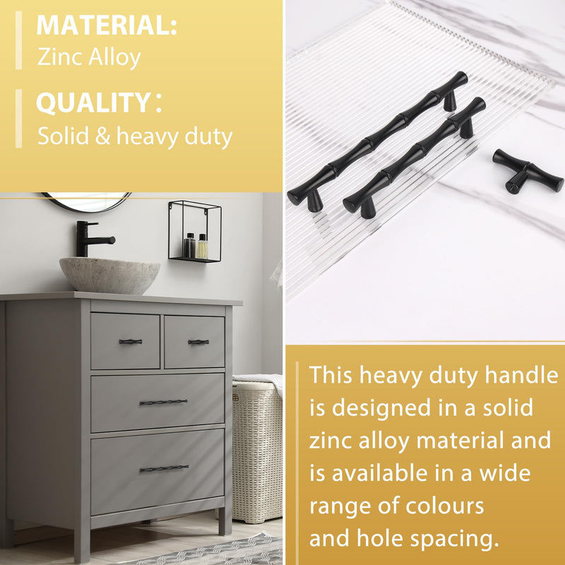 Matte Black Cabinet Pulls 5 Inch(128mm) Hole Center,Zinc Alloy Solid Dresser Cabinet Handles Luxury Drawer Pull Hardware for Bedroom, Kitchen 6 Pack ZJ01 Matte Black 5 In Hole Centers