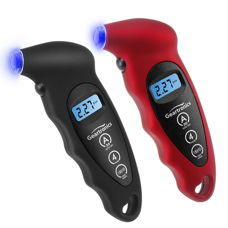 Digital Tire Pressure Gauge 150 PSI 4 Settings with Backlight LCD Tire Gauge for Cars, Motorcycles and Bikes with Non-Slip Grip, 2 Pack