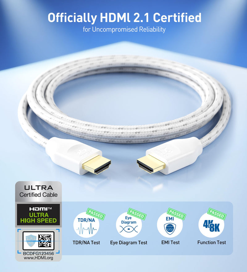 Cable Matters [Ultra High Speed HDMI Certified] Braided 48Gbps 8K HDMI Cable 16.4 ft / 5m with 8K@60Hz, 4K@240Hz and HDR Support for PS5, Xbox Series X/S, RTX3080 / 3090, Apple TV and More in White