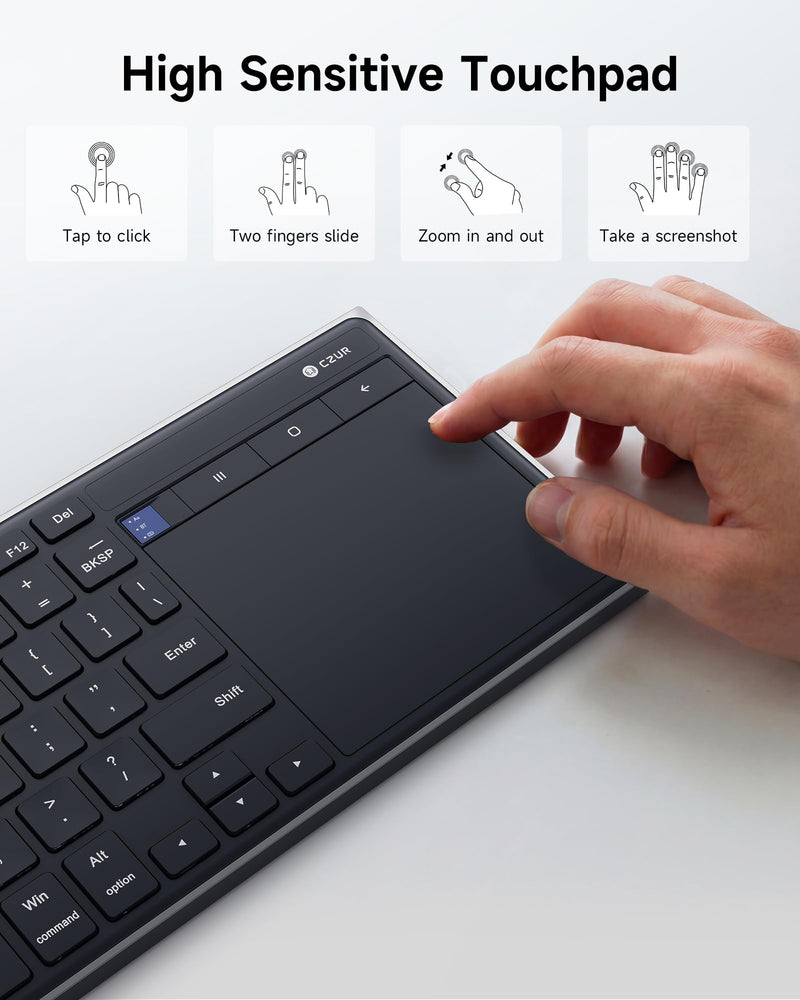 CZUR K5S Bluetooth Keyboard with Touchpad, Wireless & Wired Keyboard | Rechargeable Keyboard with Trackpad for PC/Laptop/Tablet/Phone, Portable Keyboard, for Windows/Mac/Android/iOS